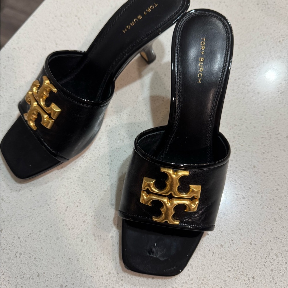 Tory Burch Black Heels with Gold Logo